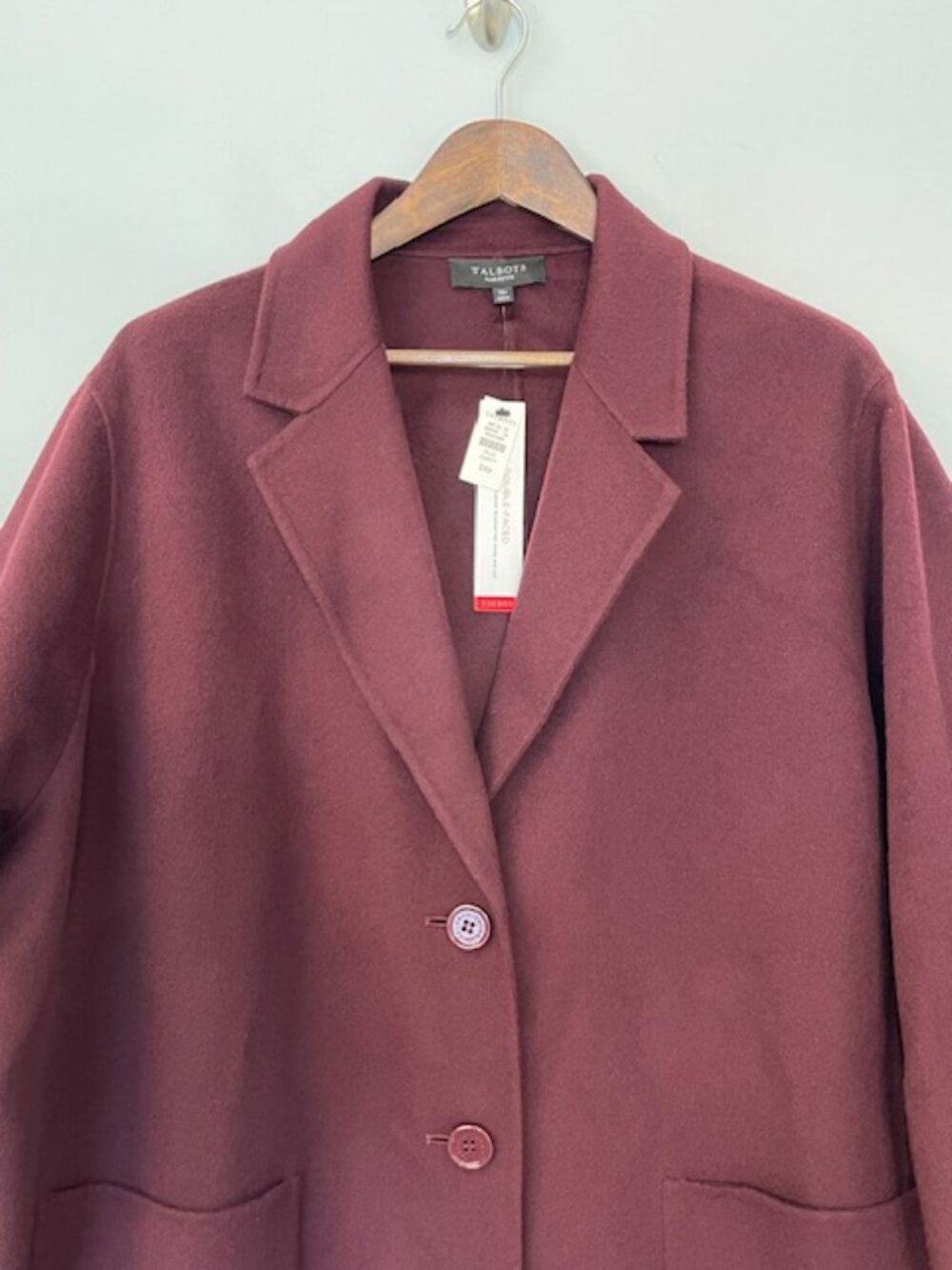 Talbots Plus Size 3X Petite Double Face Wool Blend Duster Coat Jacket Wine NWT - Picture 3 of 8